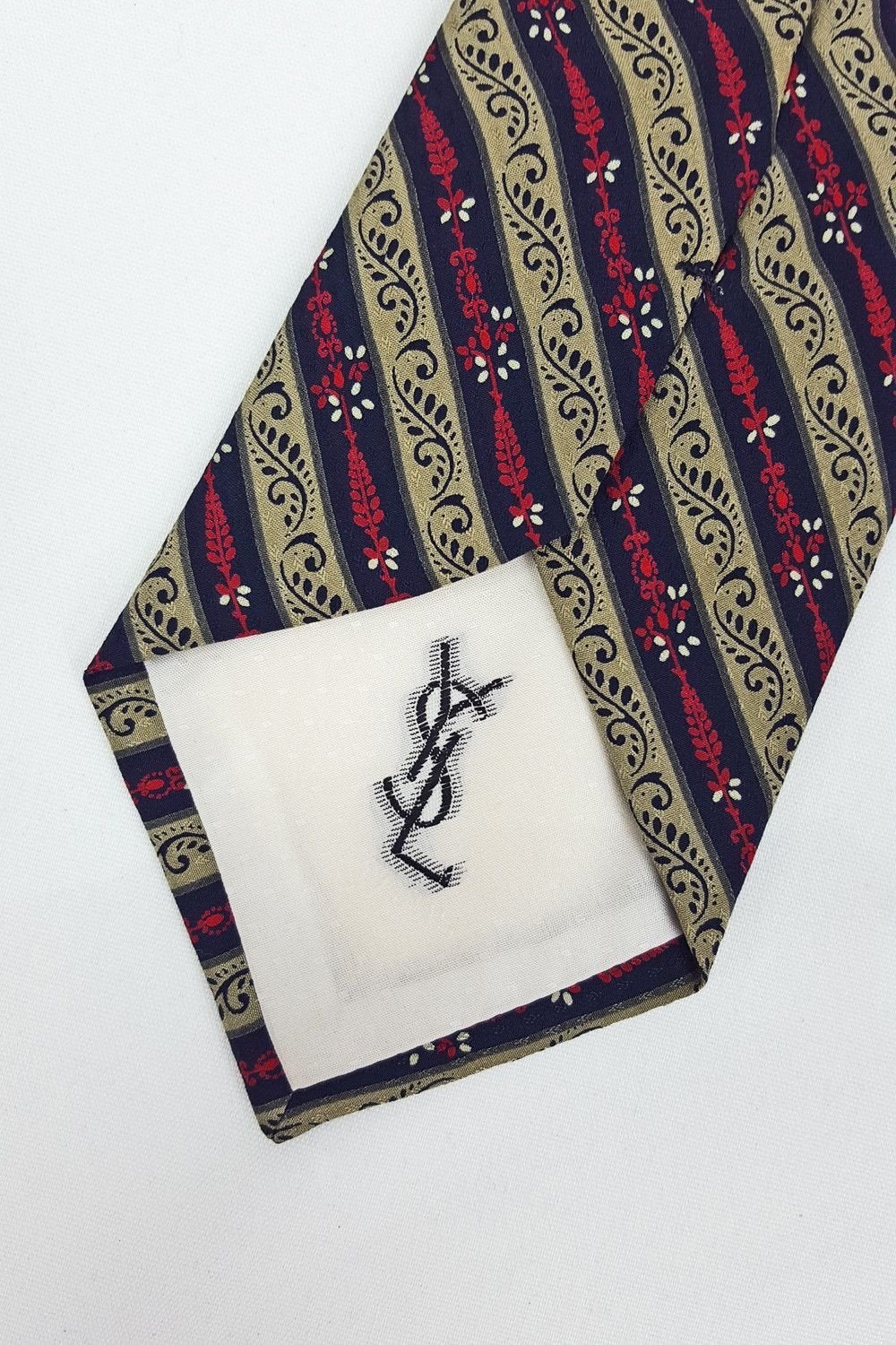 VINTAGE YVES SAINT LAURENT 100% Silk Blue Red Brown Stripe Tie-Yves Saint Laurent-The Freperie